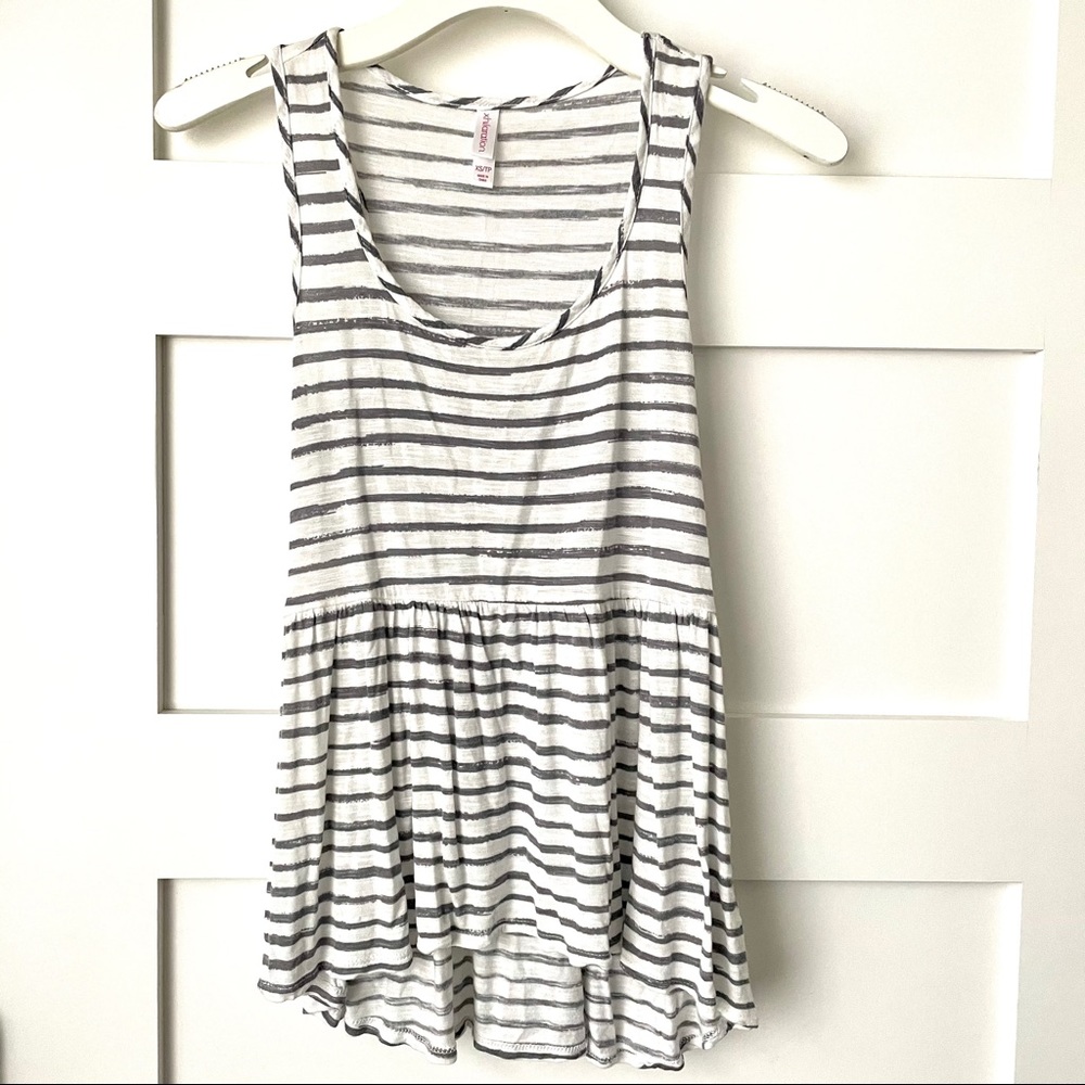 Grey and white striped peplum top XS Xhilaration